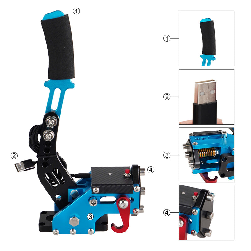 مجموعات فرامل اليد USB 14 بت PS4/PS5 لألعاب السباق وحامل عجلة القيادة G29 باللون الأزرق