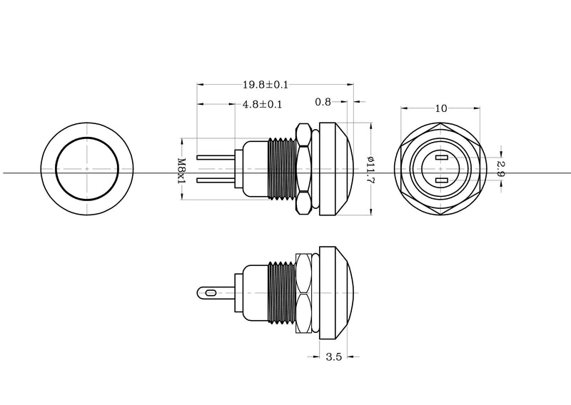 Interruptor de botón momentáneo de Metal de 8mm Mini 1NO 2Pin 3A/250V para coche/barco/bricolaje