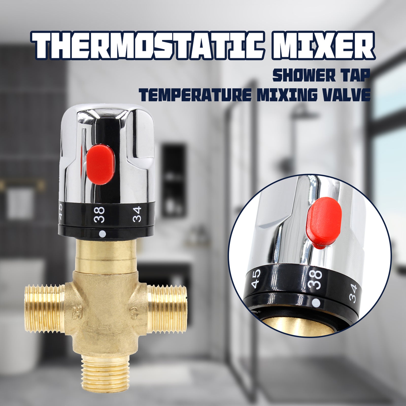 Brass Thermostatic Mixing Valve Bathroom Faucet Temperature Mixer Control Valve