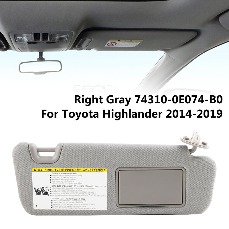 Toyota Highlander 2014-2019 Visera solar derecha con tocador gris claro 74310-0E074-B0