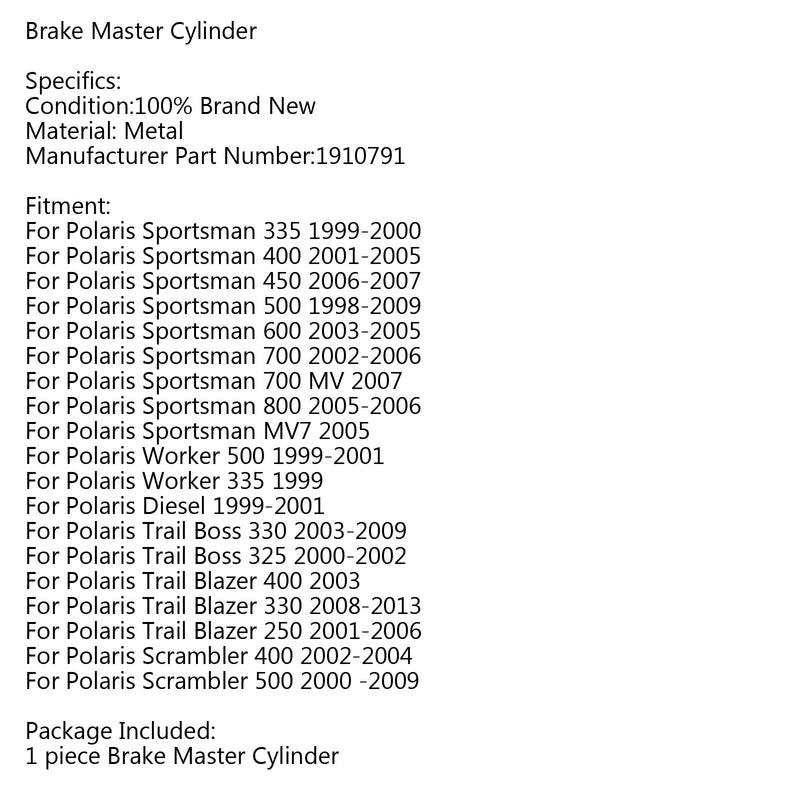 Brake Master Cylinder For Polaris Sportsman 500 600 700 Worker 500 335 Diesel Generic