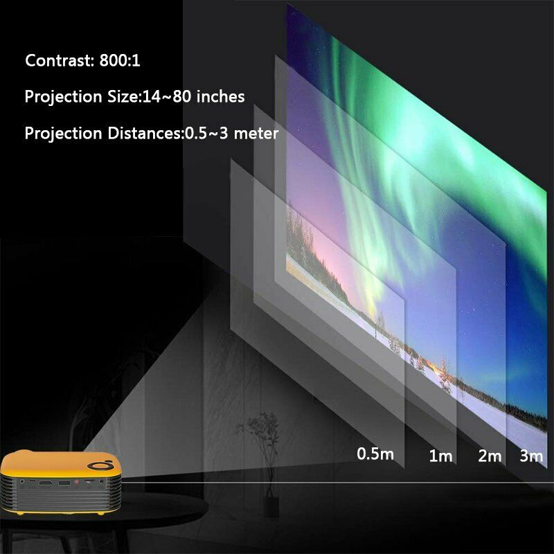 A2000 Mini Portable Projector 1080P Movie Projectors Home Theater Yel US Plug