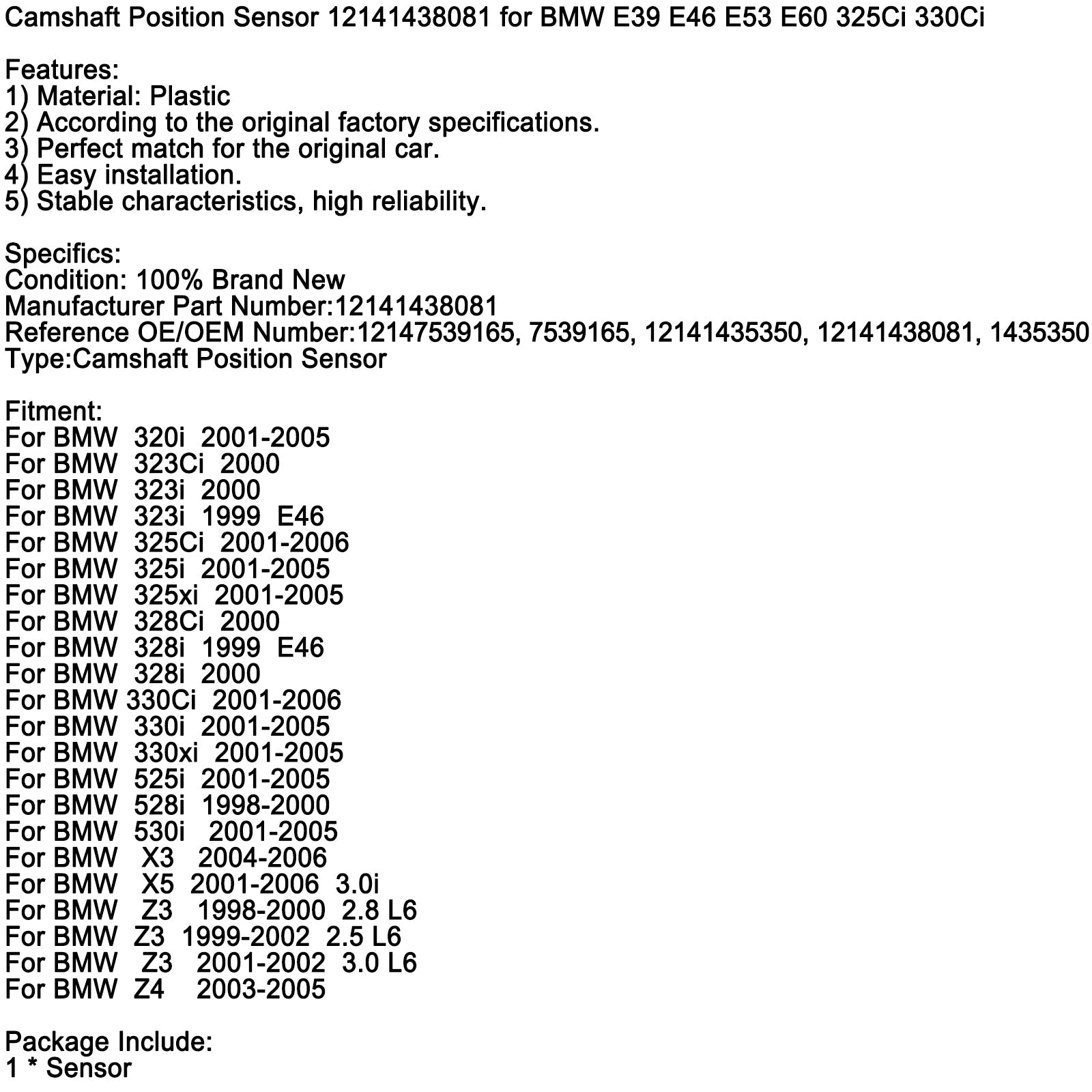 مستشعر موضع عمود الحدبات 12141438081 لسيارات BMW E39 E46 E53 E60 325Ci 330Ci عام