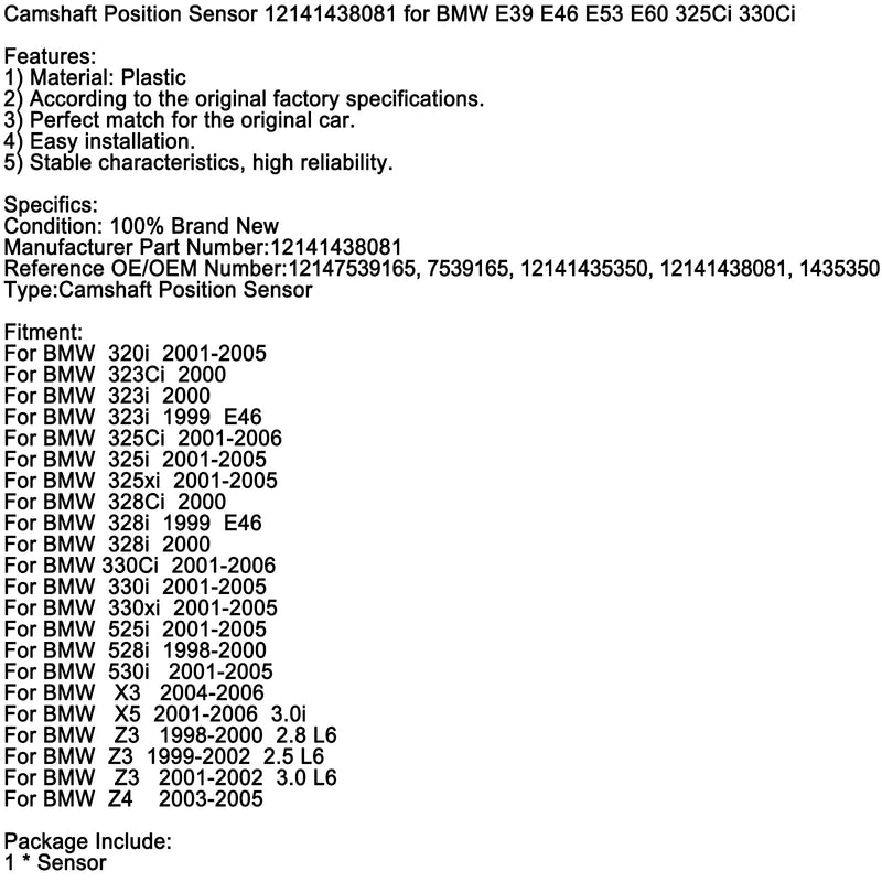 مستشعر موضع عمود الحدبات 12141438081 لسيارات BMW E39 E46 E53 E60 325Ci 330Ci عام