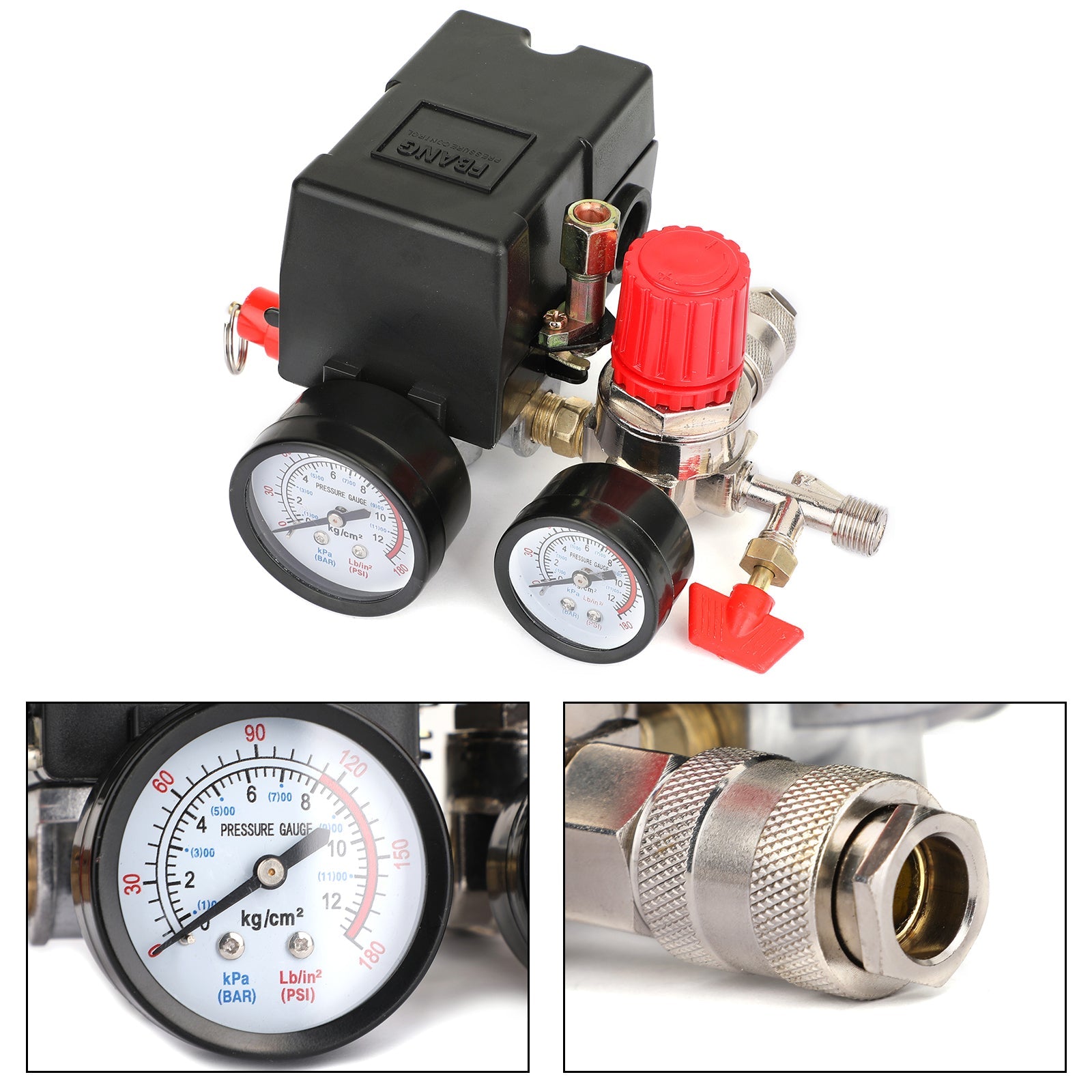 Air Compressor Pressure Control Switch Manifold Regulator Fitting with Gauges