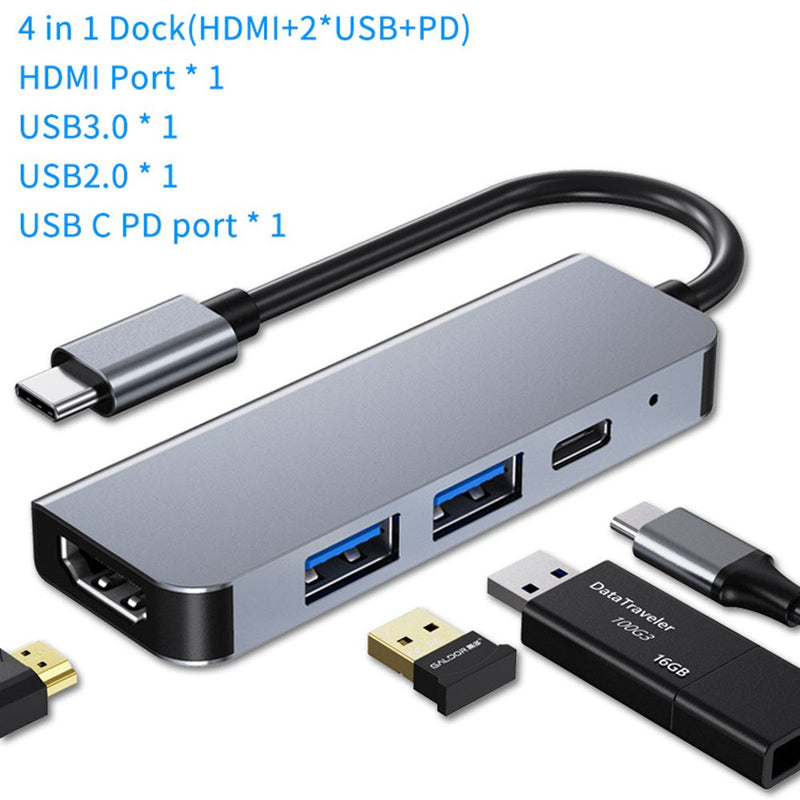4-in-1 to HD USB C USB3.0 PD Type-C HUB Adapter Dock for Mac Windows PC