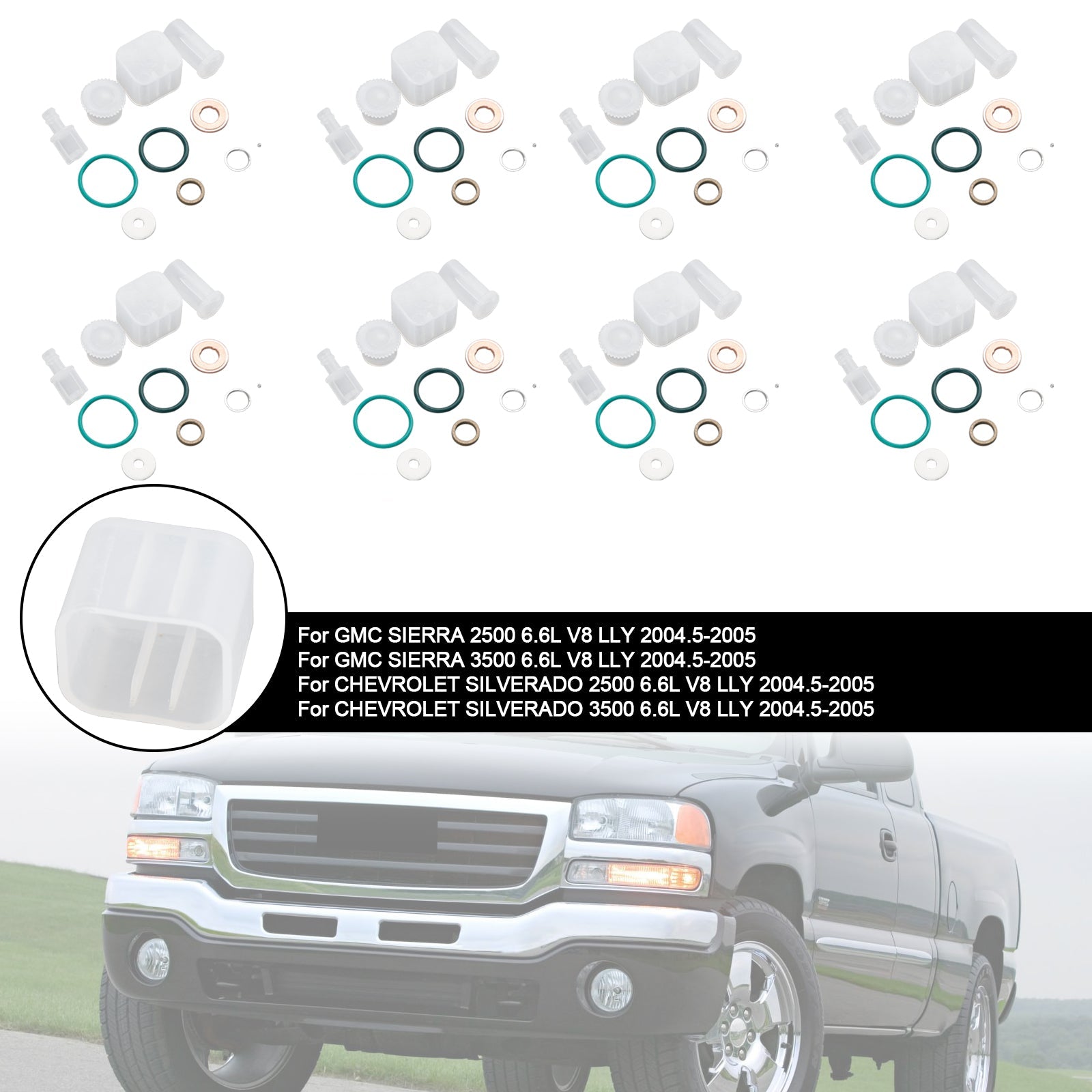 Kit de reparación de inyector de combustible, 8 Uds., compatible con Chevy Fit GMC Duramax 6.6L 2004-2005 diésel