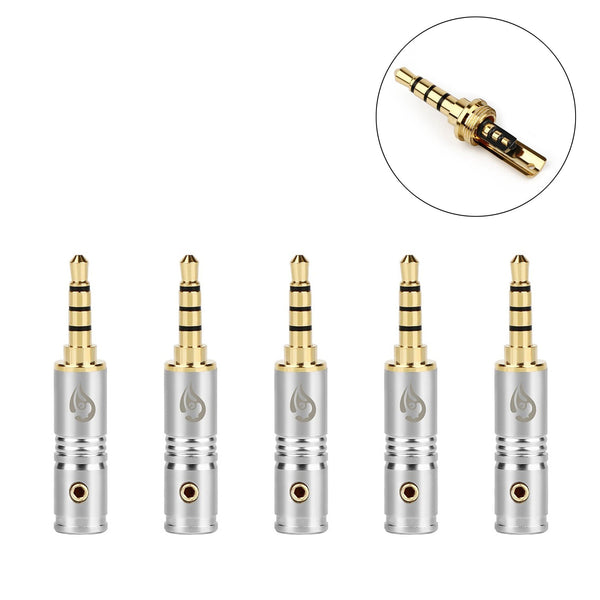 5PCS 3.5mm 4 Pole Stereo Earphone Pins Gold-Plated Audio Connector Silver