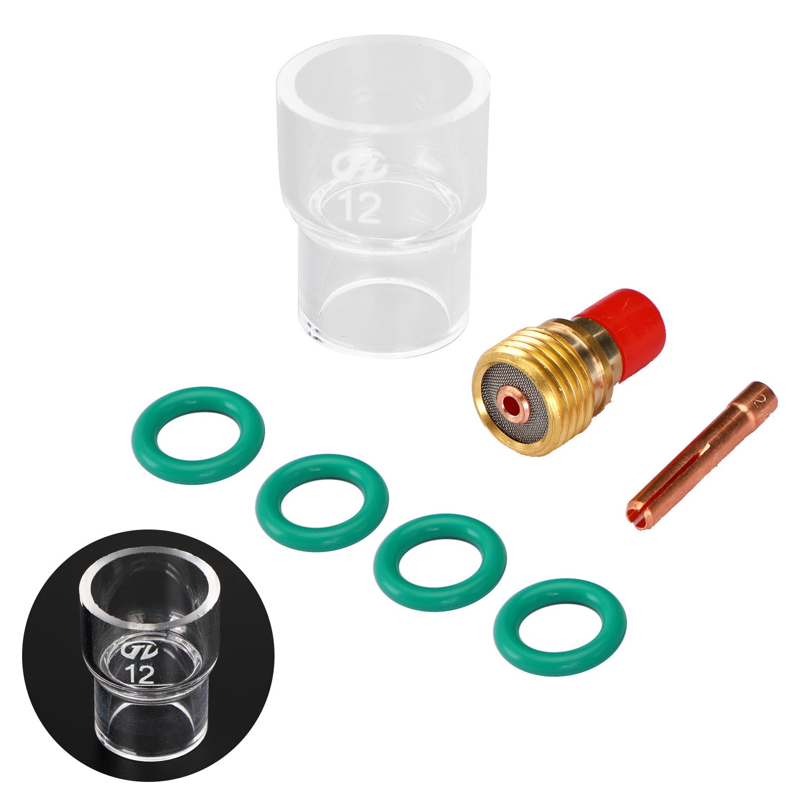 7 Uds soplete de soldadura TIG Stubby Gas Lens Pyrex Glass Cup Kit para WP-9/20/25