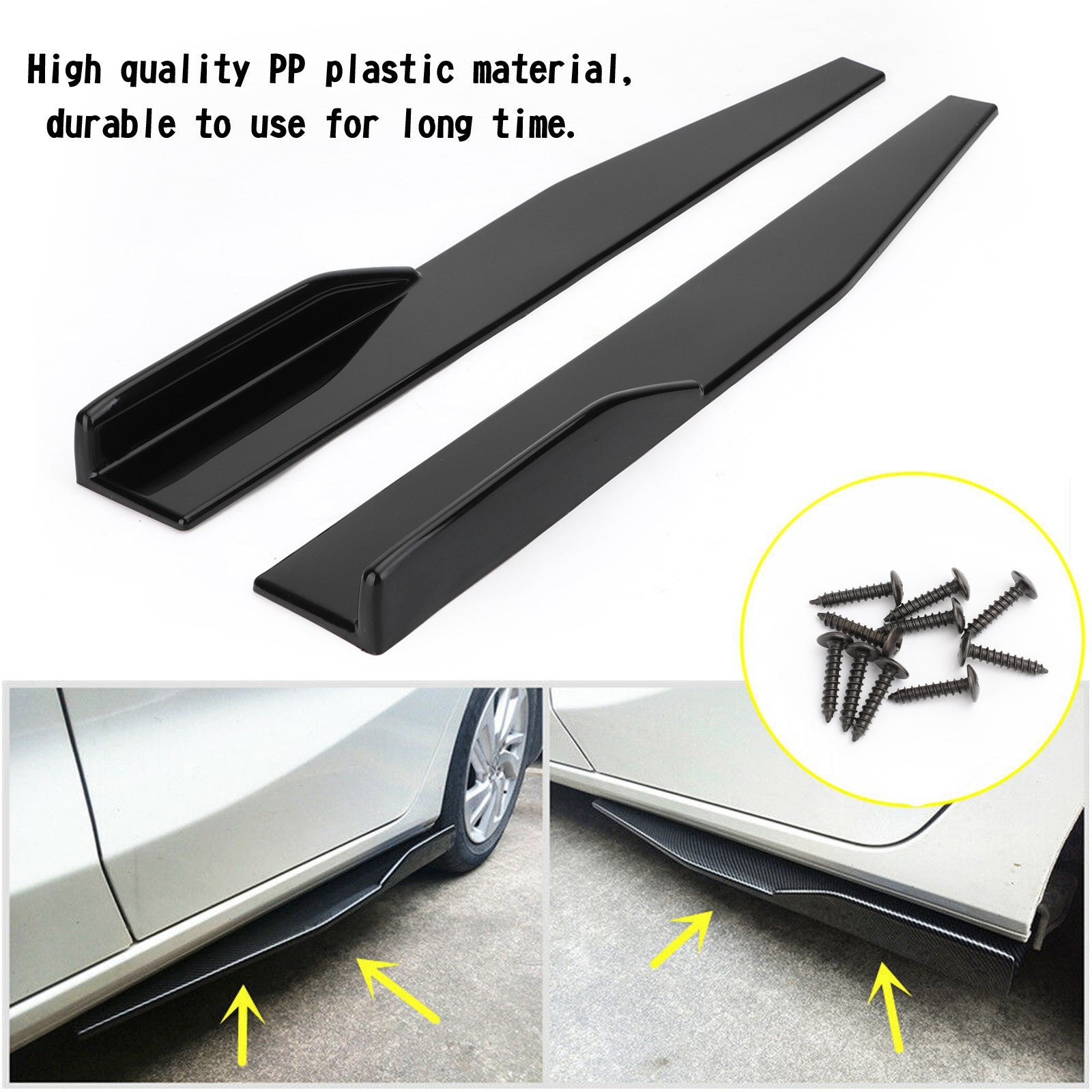 Pair 86cm Car Gloss Black Side Skirts Rocker Splitters Diffuser Winglet Wings Generic