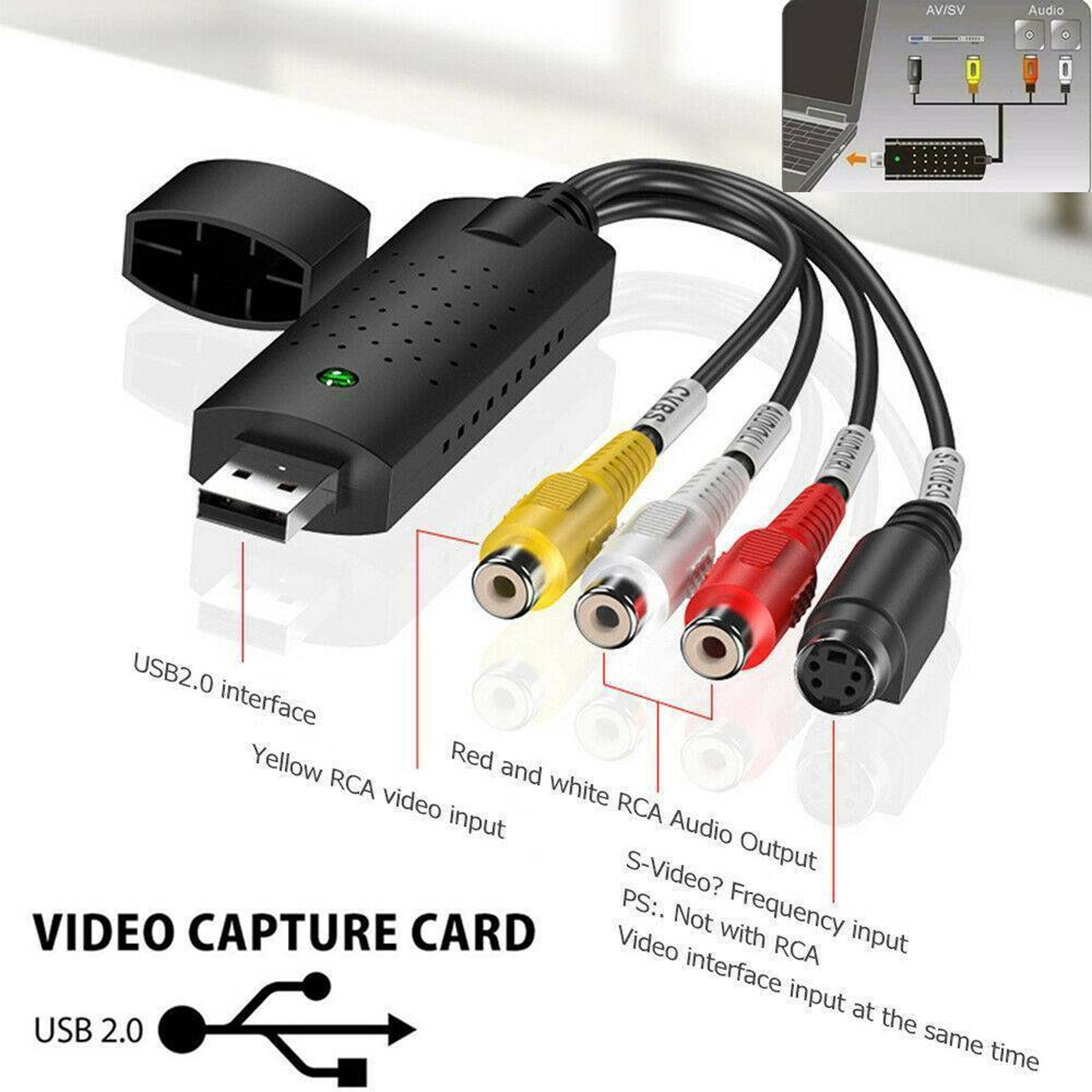 USB 2.0 Audio TV Video VHS a DVD VCR PC HDD Convertidor Adaptador Tarjeta de captura