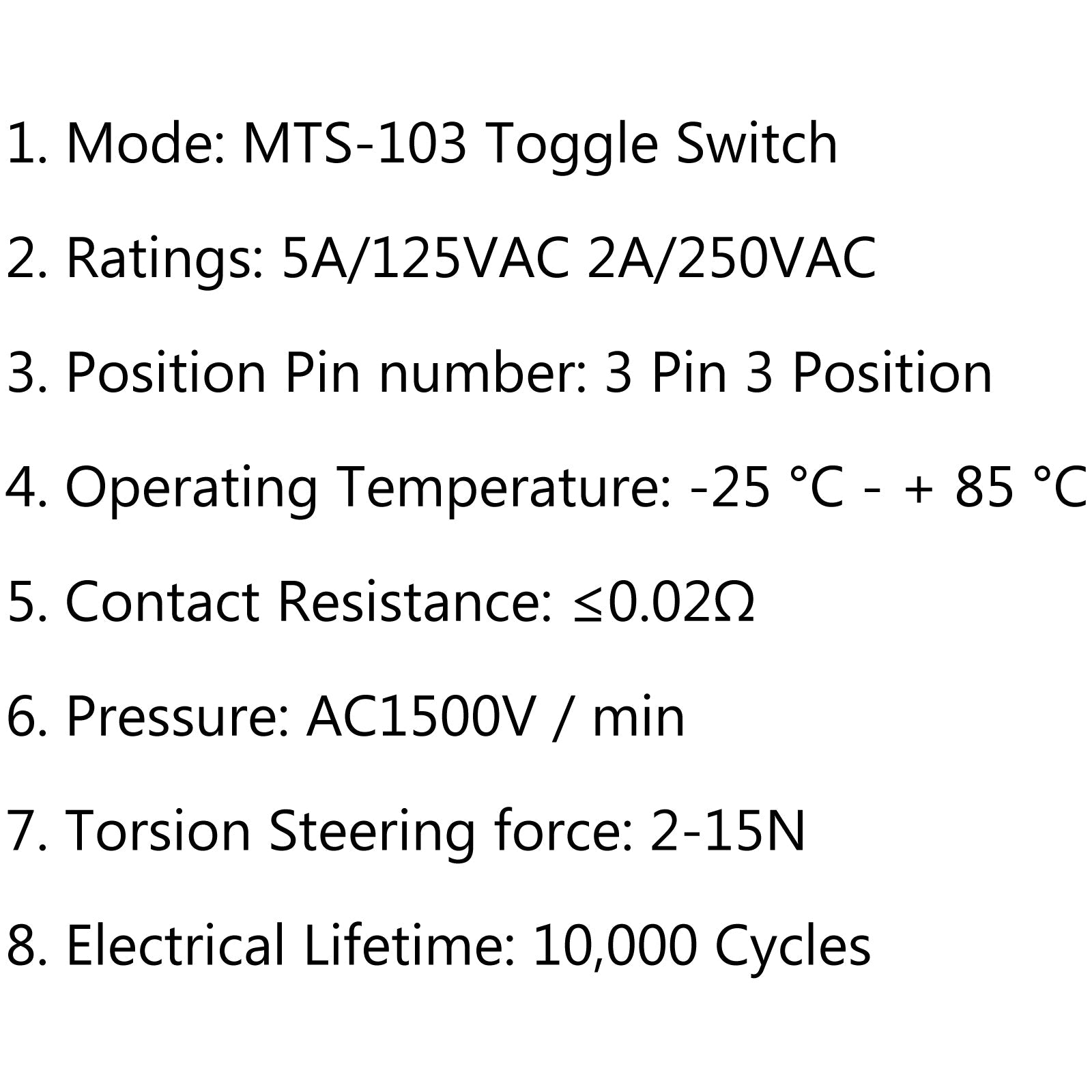 6mm MTS-103 Toggle Switch 3 Pin 3 Position SPDT ON-OFF-ON 5A/125VAC 2A/250VAC