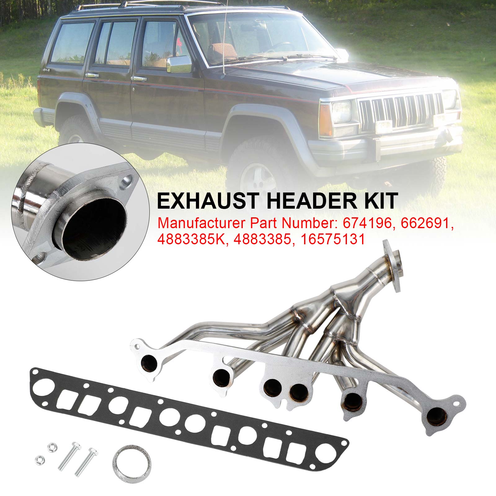 1991-1992 Comanche Cherokee Limited Wrangler Islander Exhaust Manifold Stainless Steel 4.0L V6