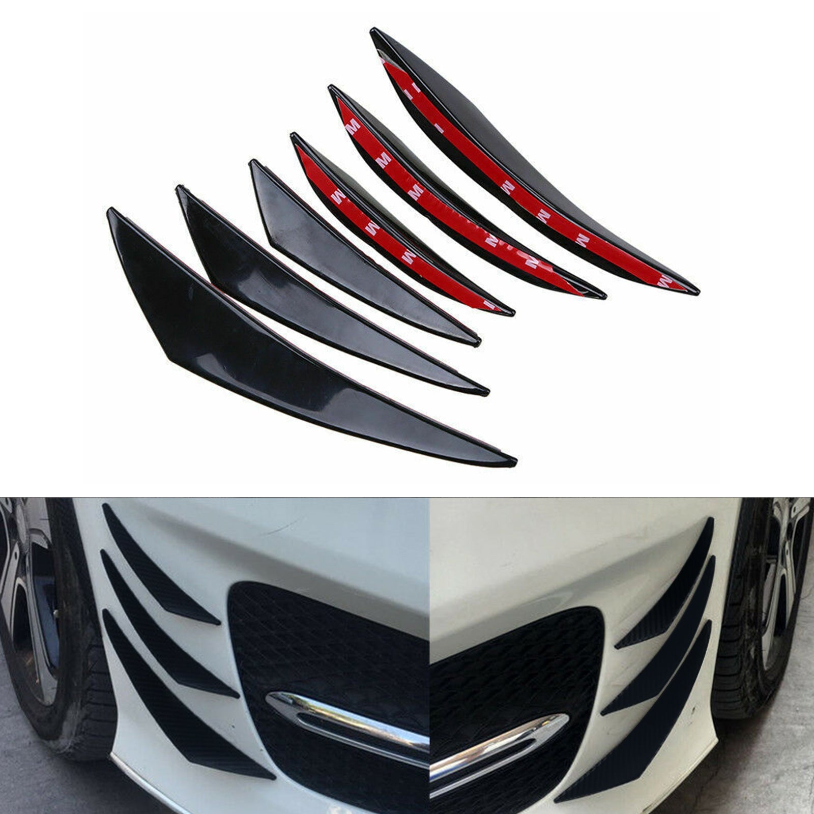 6 uds Universal negro brillante coche/Auto parachoques delantero aletas Spoiler Canards Refit 