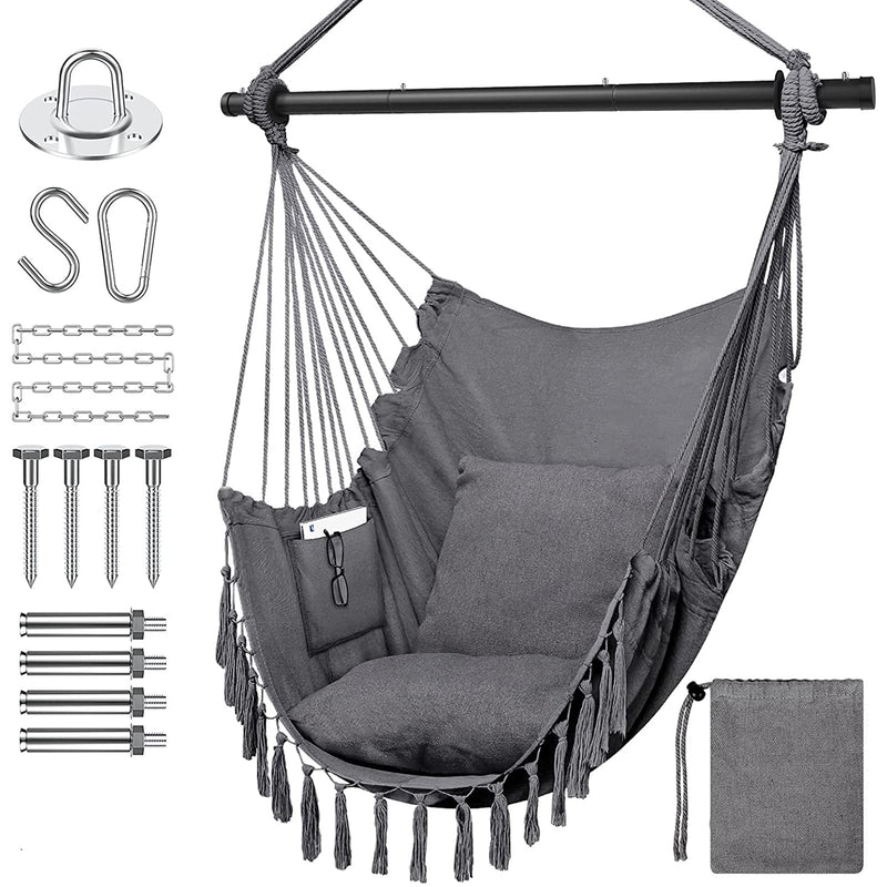 Indoor/Outdoor Hammock Chair Hanging Rope Swing With Cushions 150KG Load Bearing