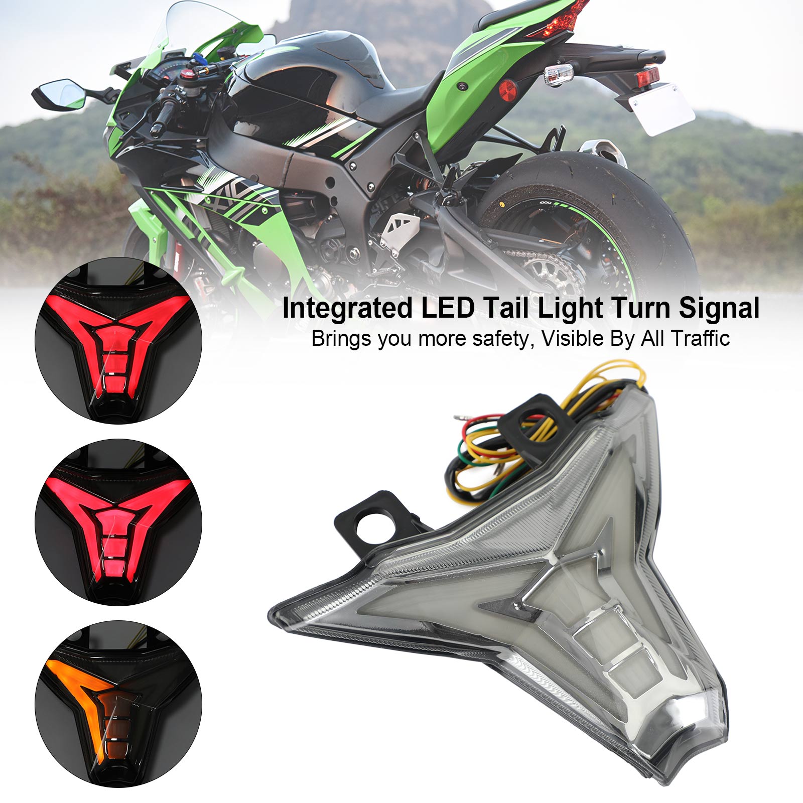 Integrated Tail Light Turn Signal For KAWASAKI Ninja ZX10R Z1000 2013-2022 Generic