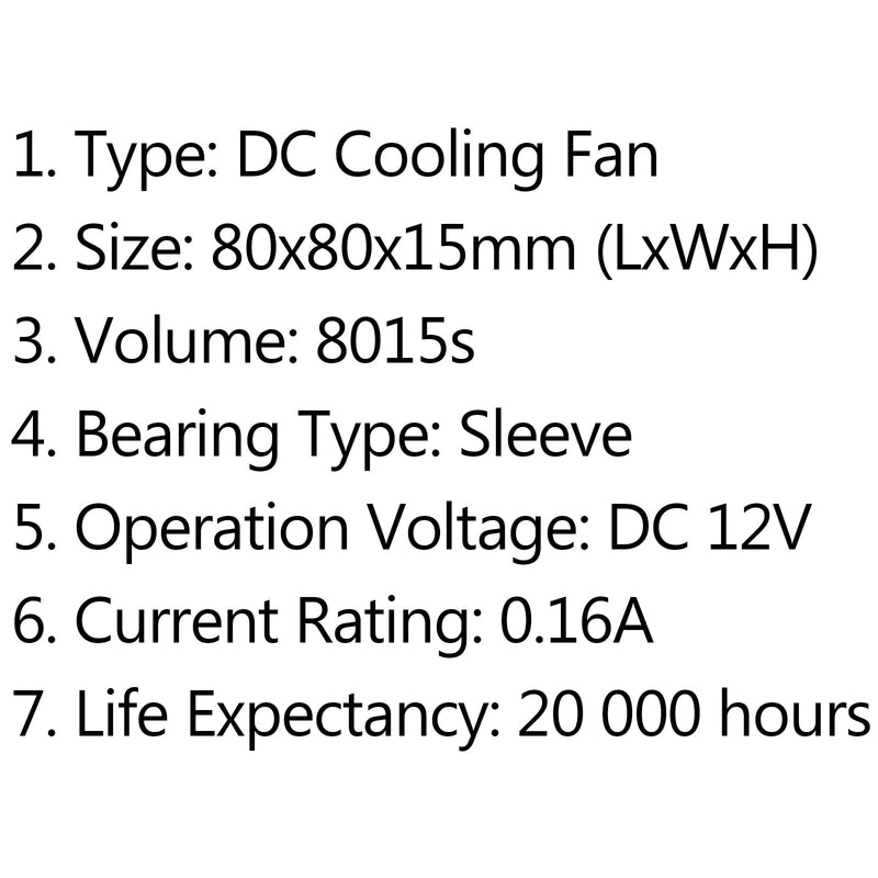 4 Uds. DC sin escobillas refrigeración PC ventilador de ordenador 12V 8015s 80x80x15mm 0.16A cable de 2 pines