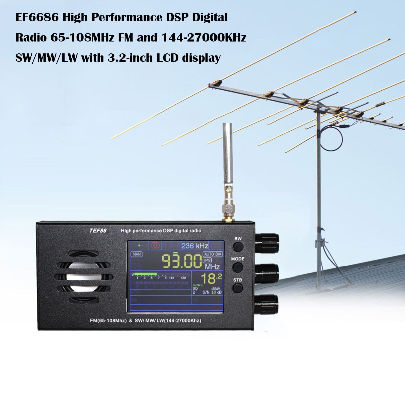 شاشة LCD مقاس 3.2 بوصة EF6686 راديو رقمي DSP عالي الأداء 144-27000 كيلو هرتز SW/MW/LW