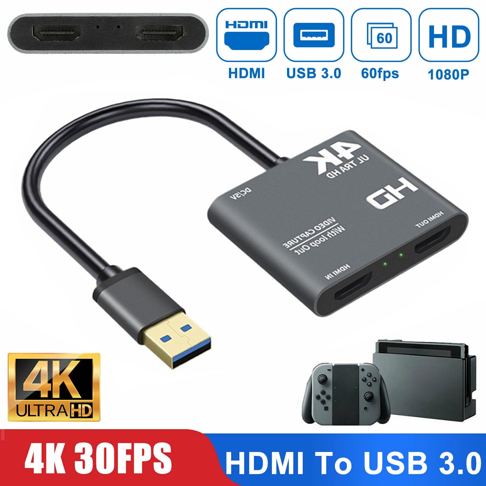 4K 1080P HD إلى USB 3.0 Video Audio Loop Out HD 1080p60 Capture Card Converter CA Market