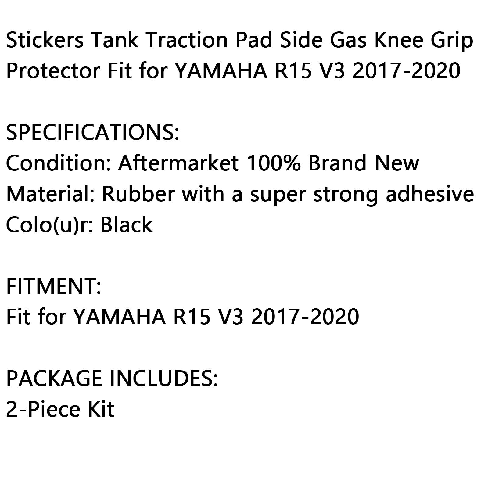 Pair Tank Protector Side Tankpad Fit For Yamaha R15 V3 2017-2020 Rubber Black Generic