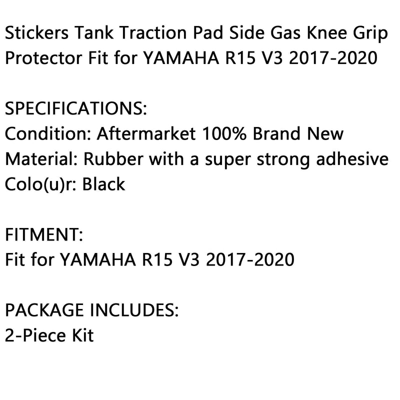 Par Tank Protector Side Tankpad Fit para Yamaha R15 V3 2017-2020 Caucho Negro Genérico