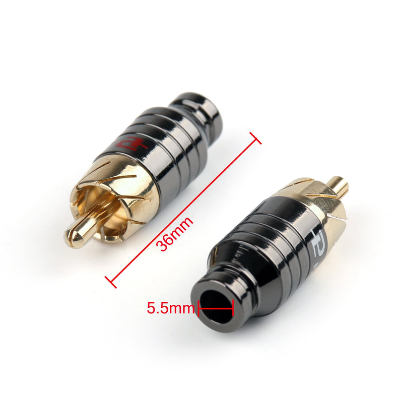 2 Pcs Brass Gold Plated RCA Male Plug Connector Soldering Red And White