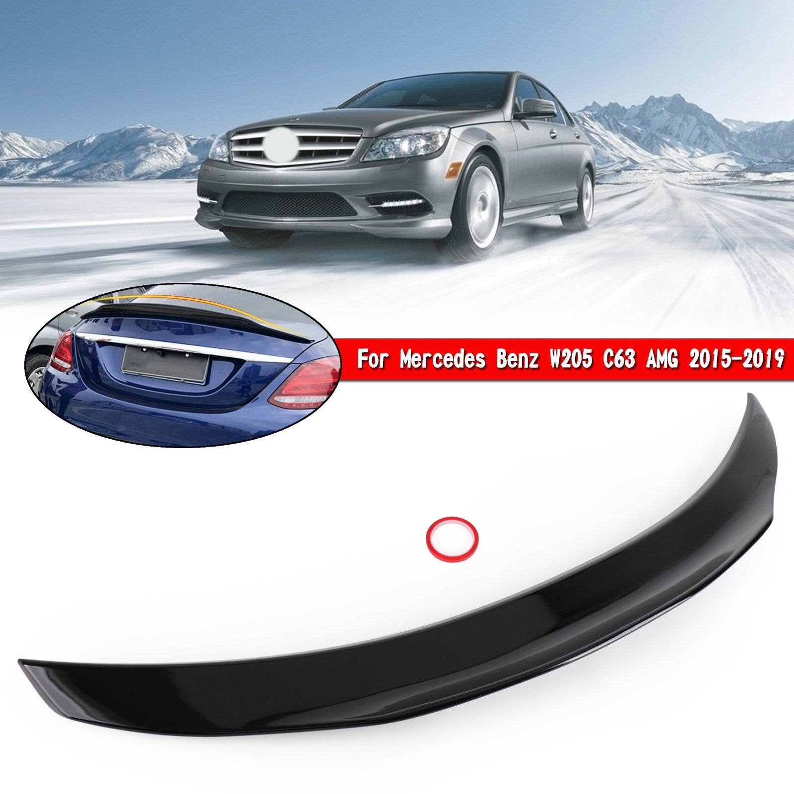 Glossy Black Rear Highkick Trunk Spoiler Wing Fit Mercedes Benz W205 C63 AMG 2015-2021 Generic