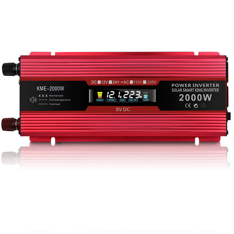 Convertidor de potencia para coche, inversor DC 12V a AC 220V LCD 2000W, transformador, pantalla LED