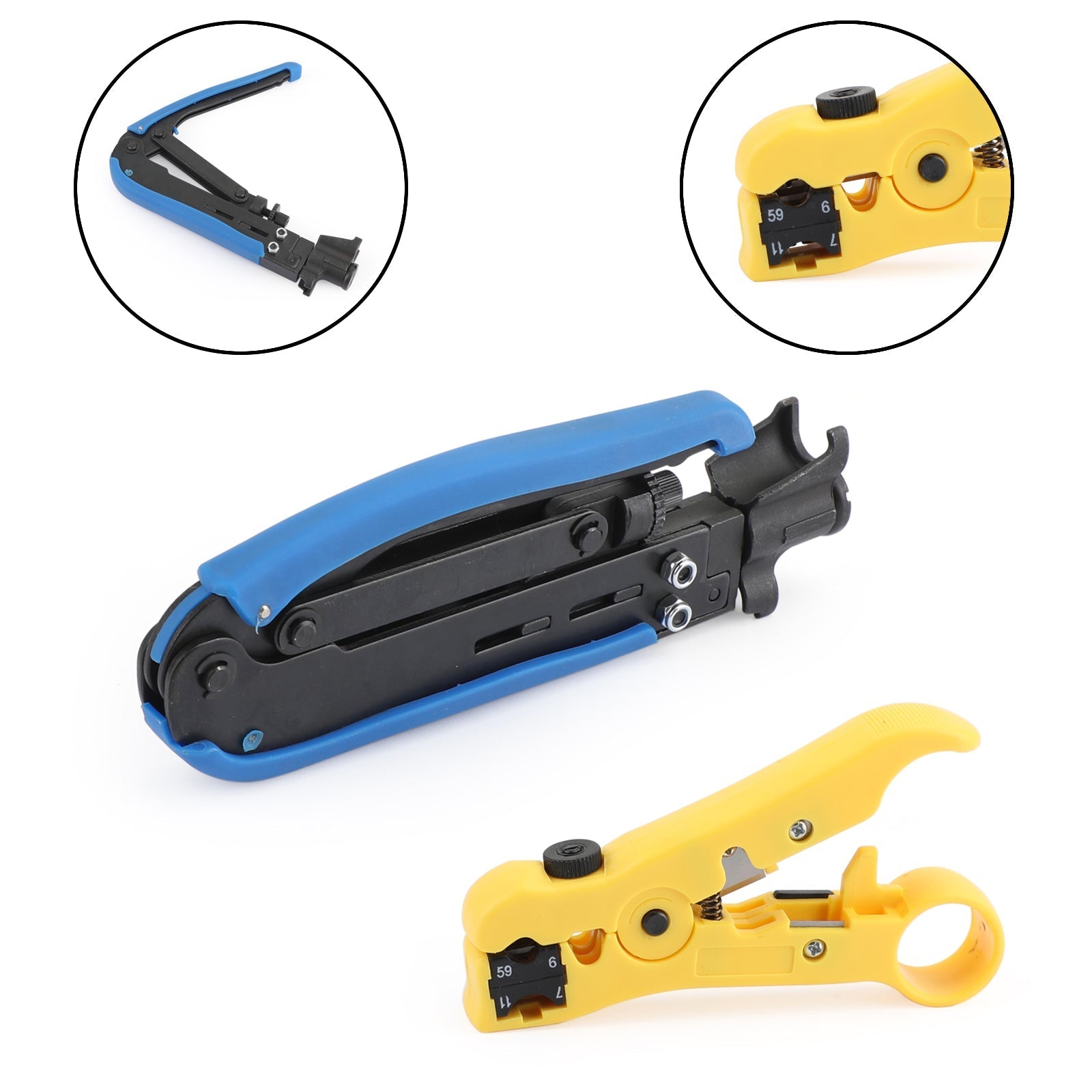 F Compression Tool RG59 RG6 RG11 Connector + Cable Coax Coaxial Crimper Stripper