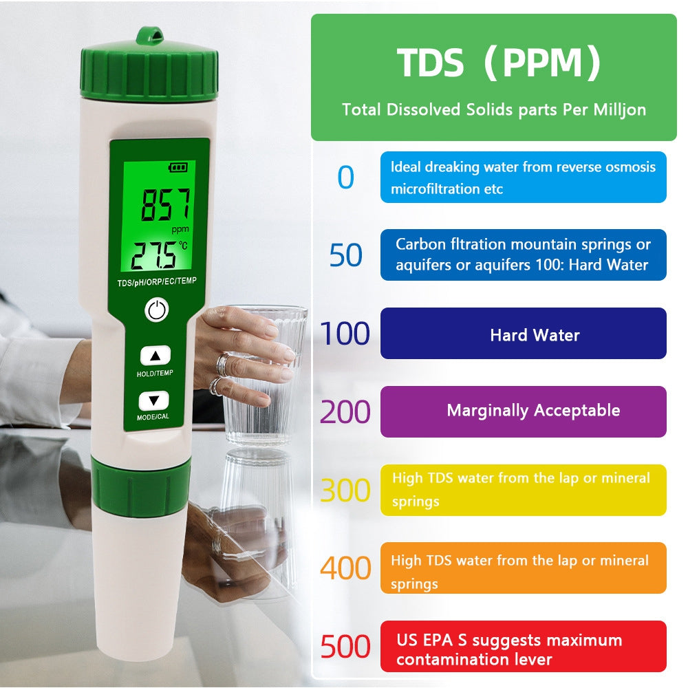 5 in 1 Digital PH TDS EC ORP Temperature Water Quality Tester Meter Test Tool