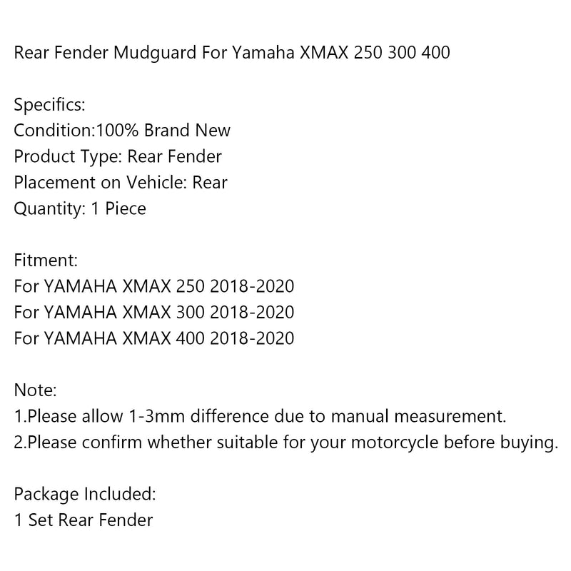 Guardabarros trasero para motocicleta, guardabarros para neumáticos Yamaha 18-20 X-MAX 250 300 400 genérico