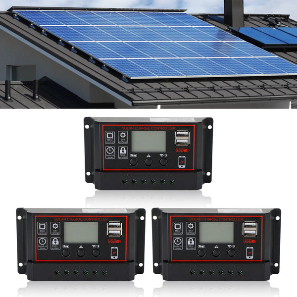 10A/20A/30A منظم الألواح الشمسية جهاز التحكم في الشحن PWM LCD مزدوج USB 12V/24V