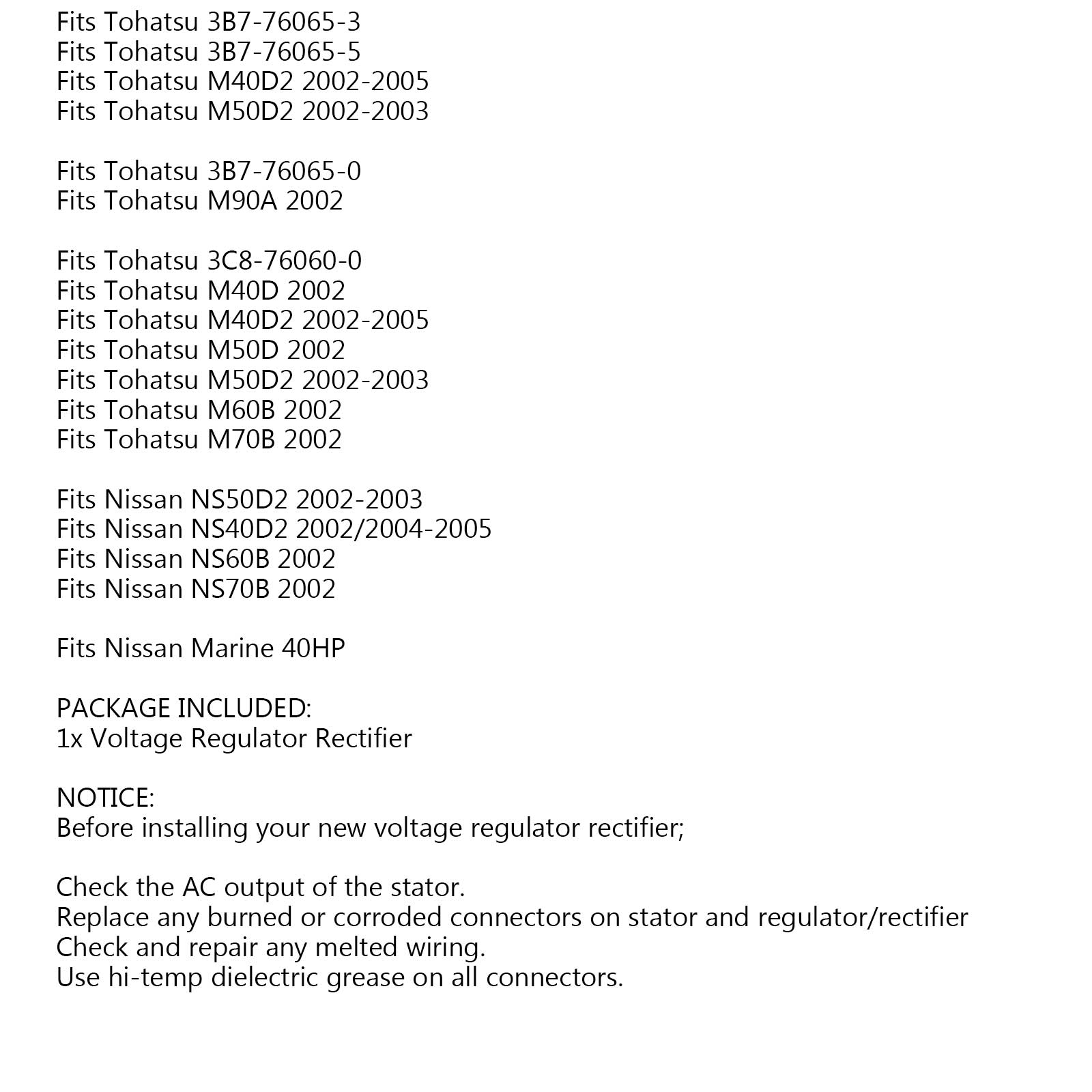 Rectificador regulador de voltaje para Tohatsu M40D M50D M60B M70B M90A 2002-2005 genérico