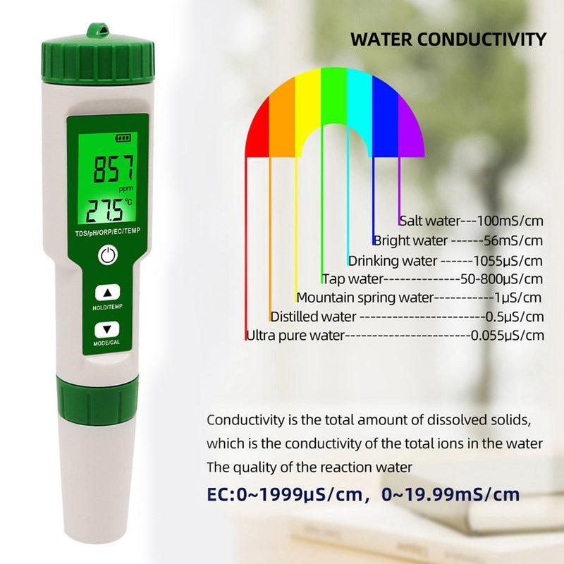 5 في 1 الرقمية PH TDS EC ORP درجة حرارة المياه جهاز اختبار جودة الماء متر أداة الاختبار