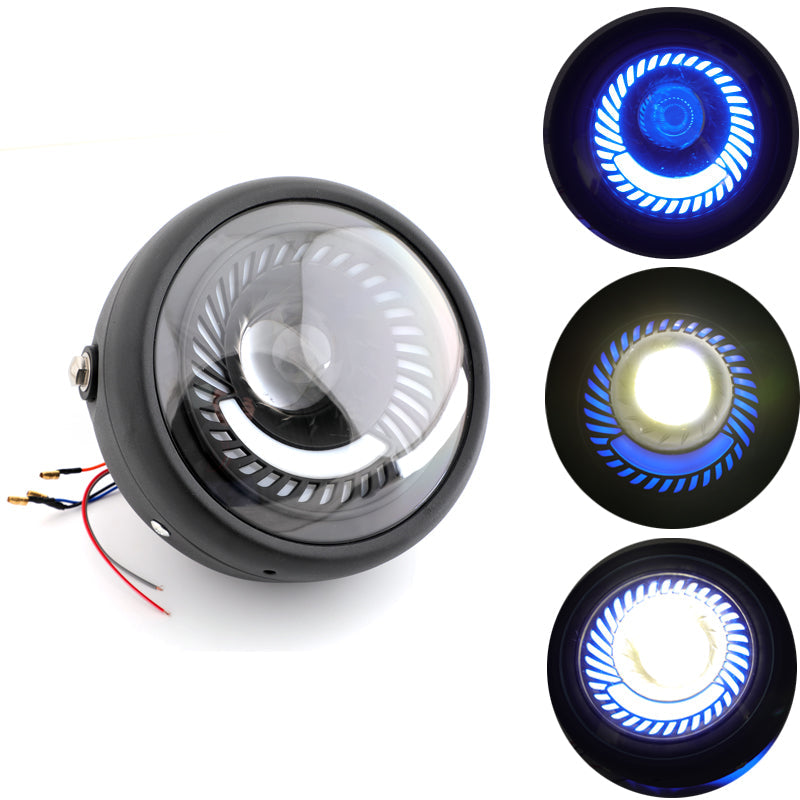 6.5'' Motorcycle Universal Blue / White LED Headlight For Cafe Racer Custom Generic