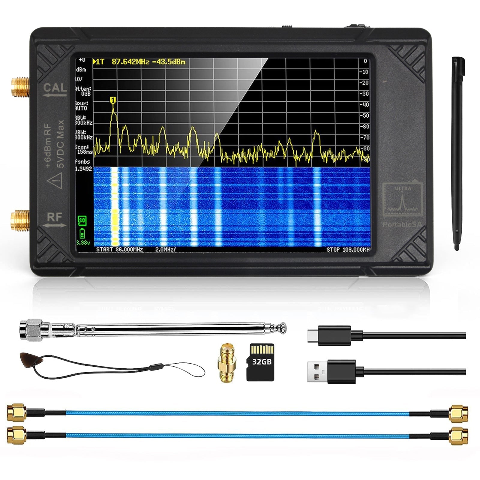 LCD táctil de 4 "para analizador de espectro pequeño portátil TinySA ULTRA 100K-5,3 GHz