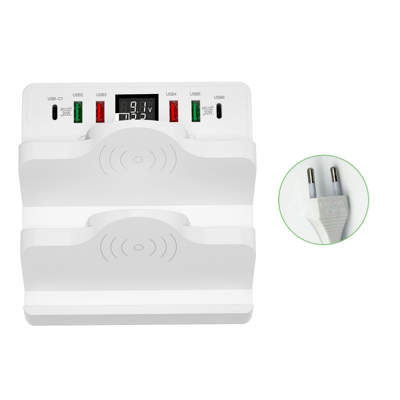 Cargador inalámbrico dual PD20W QC3.0 Estación de carga rápida USB Soporte para teléfono Enchufe de la UE