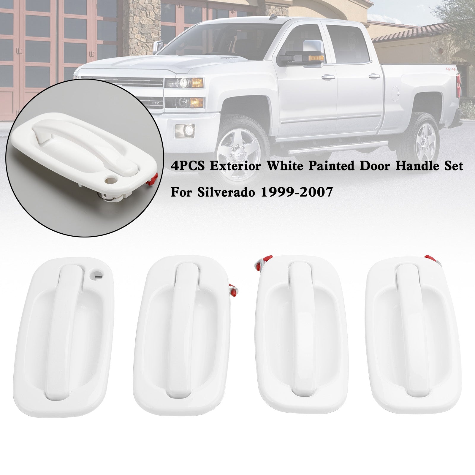 Silverado 1999-2007 4PCS Exterior White Painted Door Handle Set 19356468 19356470 19356469 19356467