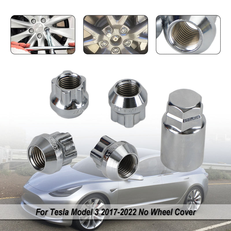 Tesla Model S/3/X/Y All Year Chrome M14×1.5 4PCS Wheel Lock Lug Nut