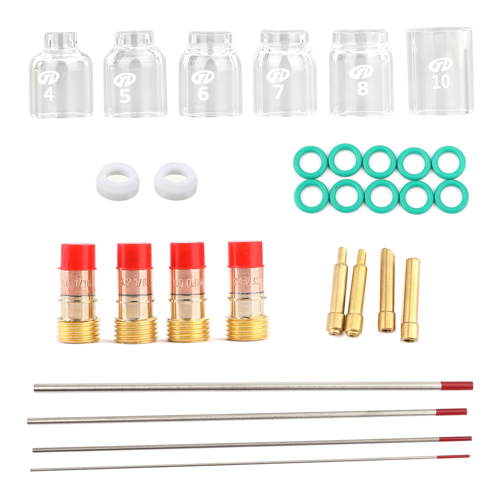 Kit de copa Pyrex de lente de Gas rechoncha de soldadura TIG de 30 piezas compatible con antorcha Tig WP-17/18/26