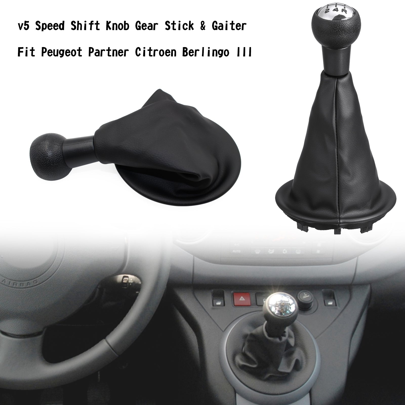 5 Speed Shift Knob Gear Stick & Gaiter Fit Peugeot Partner Citroen Berlingo III Generic