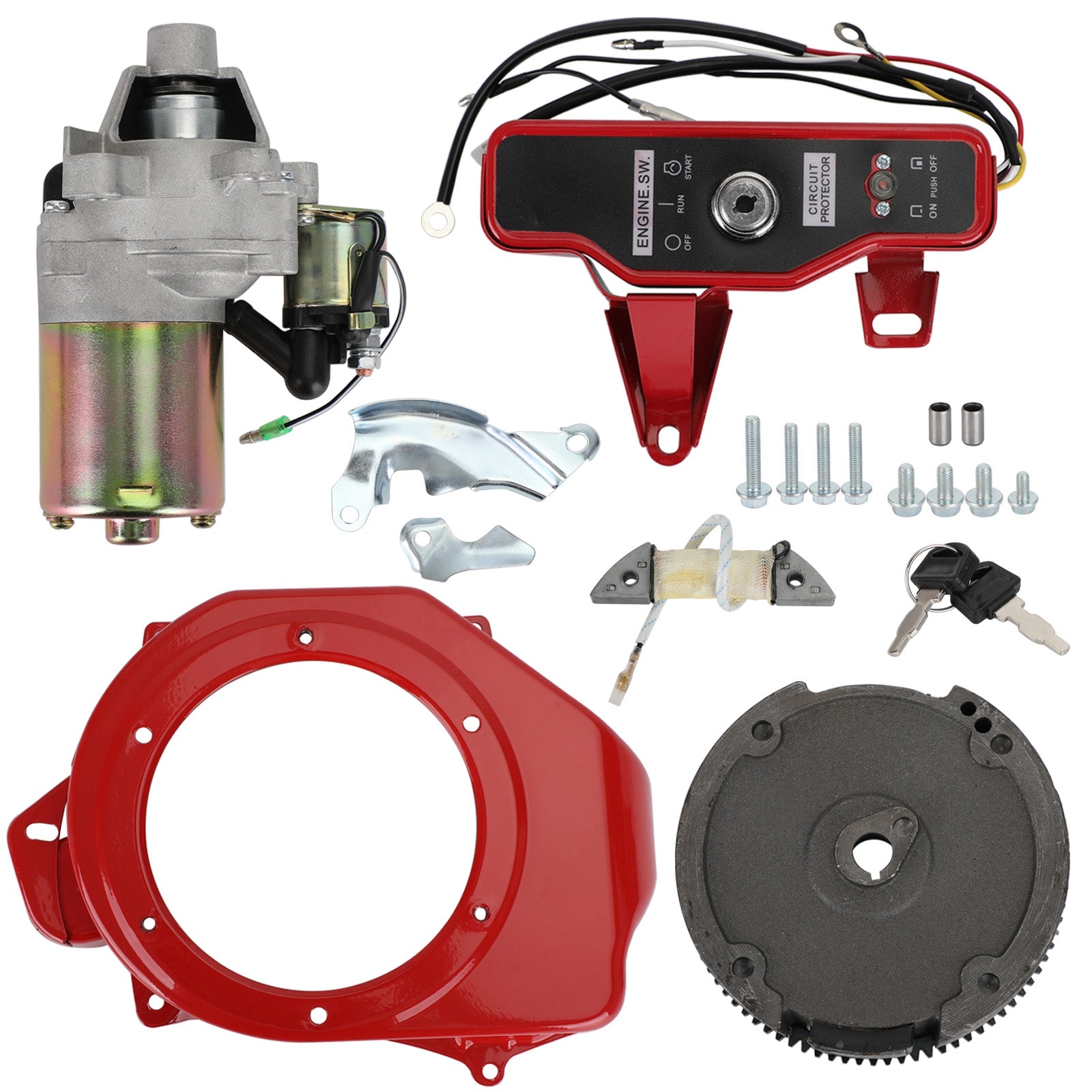 Electric Start Kit Starter Ignition Fan Cover For Honda GX160 GX200 Flywheel Kit