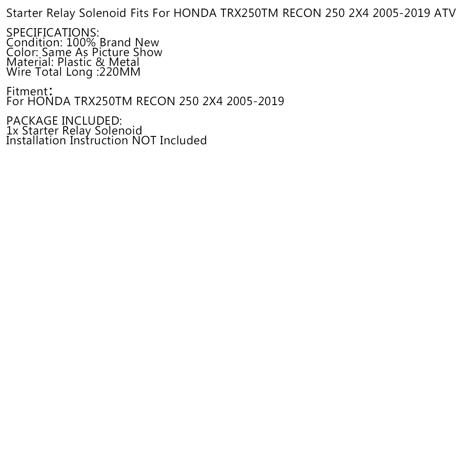 RELÉ DE SOLENOIDE DE ARRANQUE PARA HONDA TRX250TM TRX250 TM RECON 250 2005-2019 08 09 Genérico