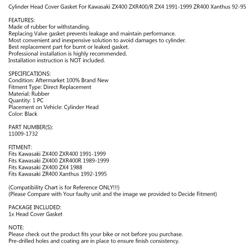 Junta de tapa de culata para Kawasaki ZX400 ZXR400 ZX-4 ZR400 NOS.11009-1732 Genérico