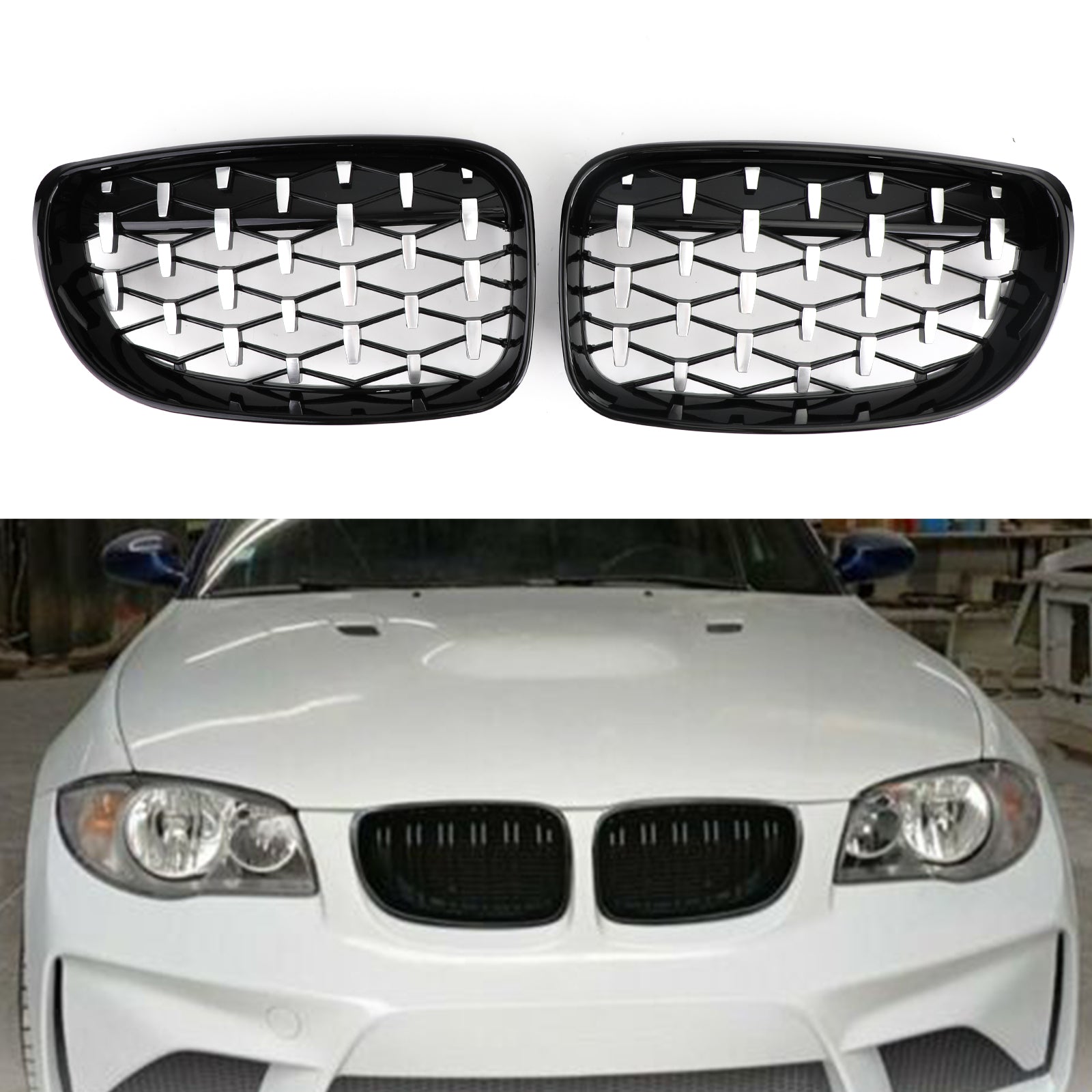 Front Grille Fit BMW 1 Series E81 E87 E82 E88 128i 135i 2008-2012 Black & Chrome Generic