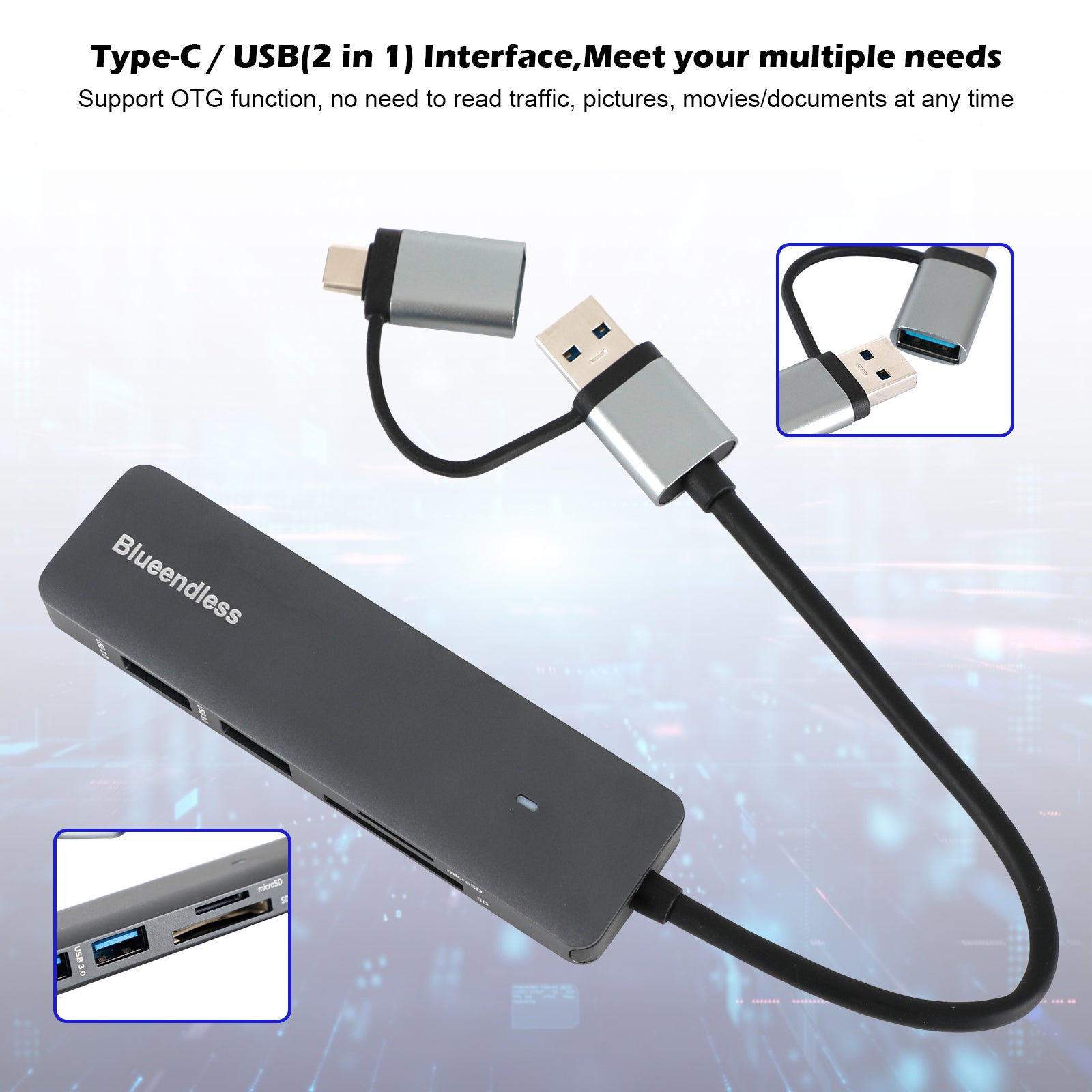 Type-C+USB Interface Hub PD100W Docking Station for Windows Mac OS linux