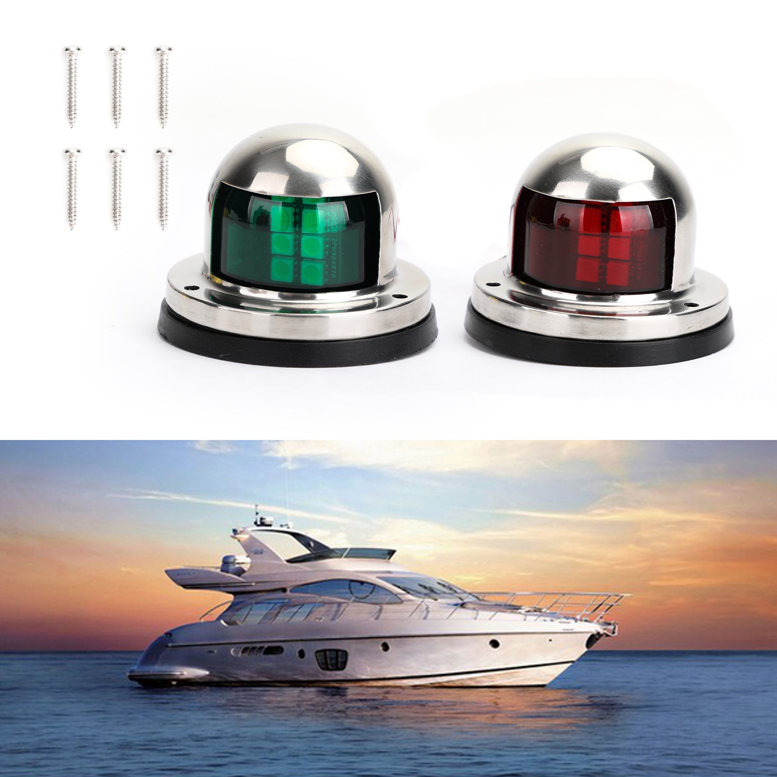 2x Red Green Marine Bow Boat 12V Yacht Pontoon Bright signal Lights waterproof