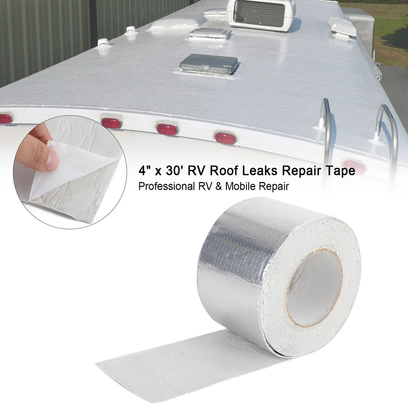 شريط مانع تسرب RV مقاس 4 بوصات × 30 بوصة، مقاوم للماء للأشعة فوق البنفسجية لإصلاح تسربات السقف، شريط لاصق فضي