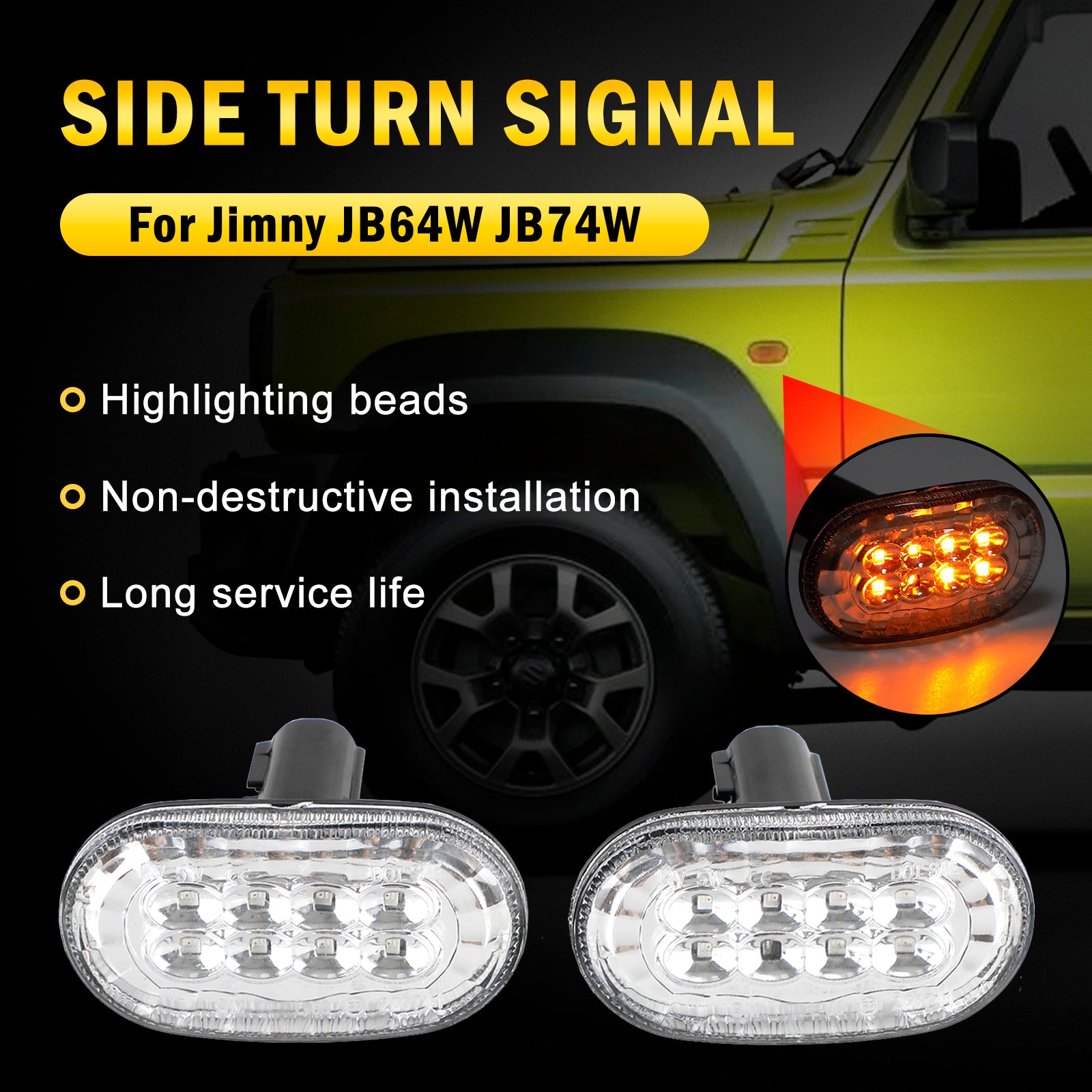 Pair of Side Marker Light Turn Signal Light For Suzuki Jimny JB64 JB74 Clear