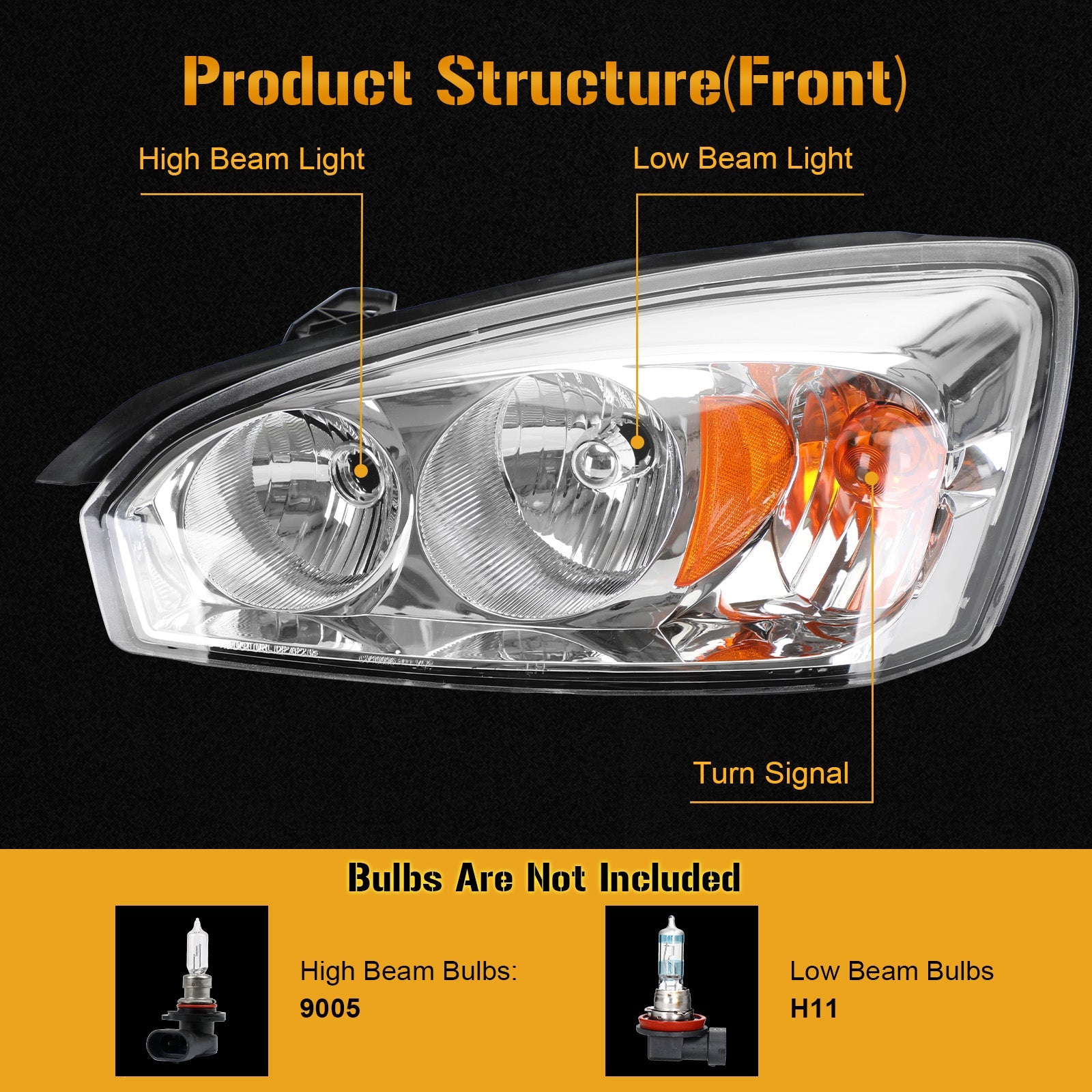 Chrome Housing Clear Amber Headlights Assembly For Chevr Malibu 2004-2008 Generic